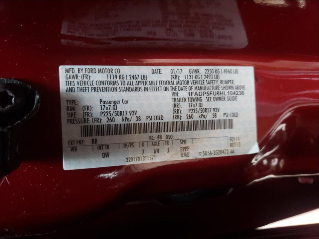 2017 FORD C-MAX TITA 1FADP5FU8HL104238