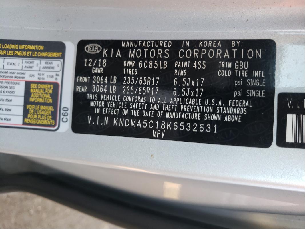2019 KIA SEDONA L KNDMA5C18K6532631