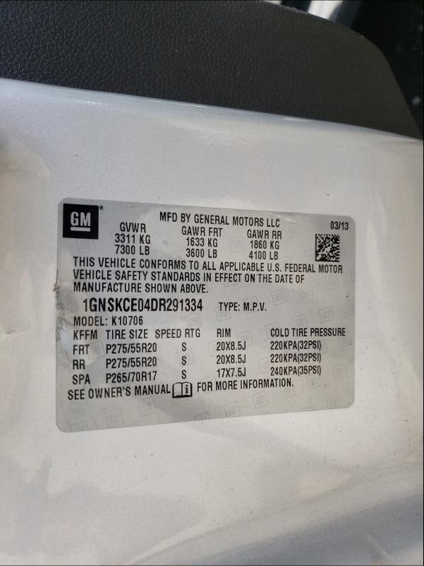 2013 CHEVROLET TAHOE 1GNSKCE04DR291334
