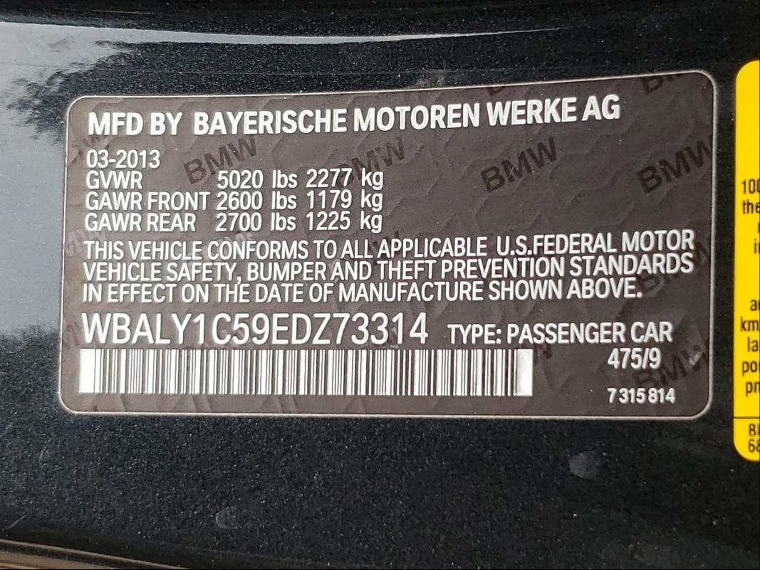 VIN WBALY1C59EDZ73314 2014 BMW 6 Series, 640 XI no.10