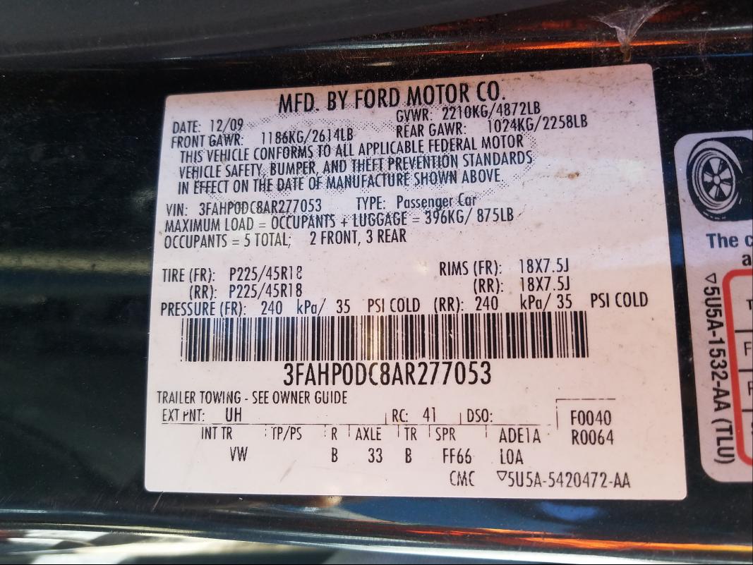 2010 FORD FUSION SPO 3FAHP0DC8AR277053