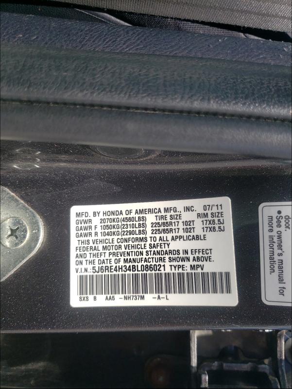 2011 HONDA CR-V 5J6RE4H34BL086021