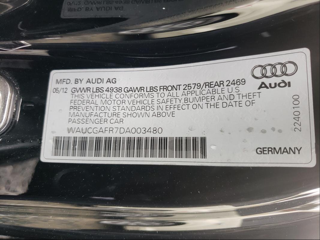 2013 AUDI S5 PREMIUM WAUCGAFR7DA003480