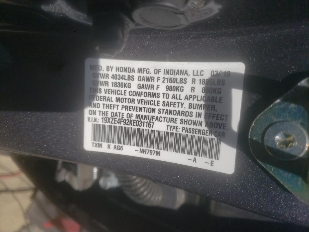 2019 HONDA INSIGHT TO 19XZE4F92KE031167