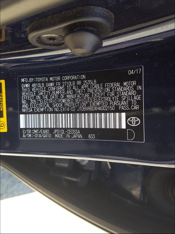2017 TOYOTA MIRAI JTDBVRBDXHA002150