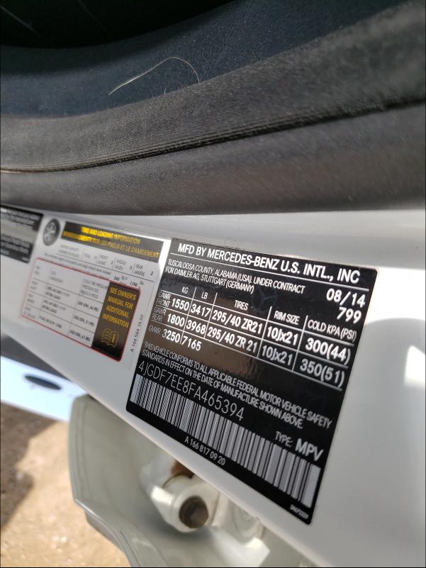 2015 MERCEDES-BENZ GL 63 AMG 4JGDF7EE8FA465394