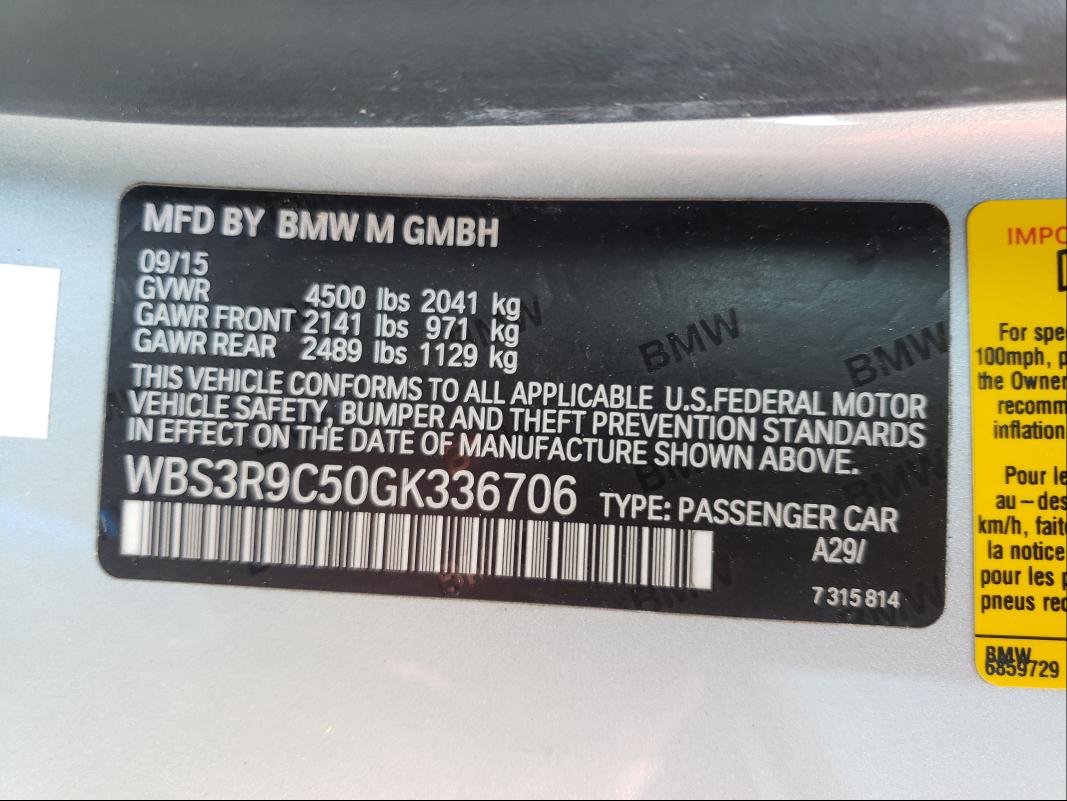 2016 BMW M4 WBS3R9C50GK336706