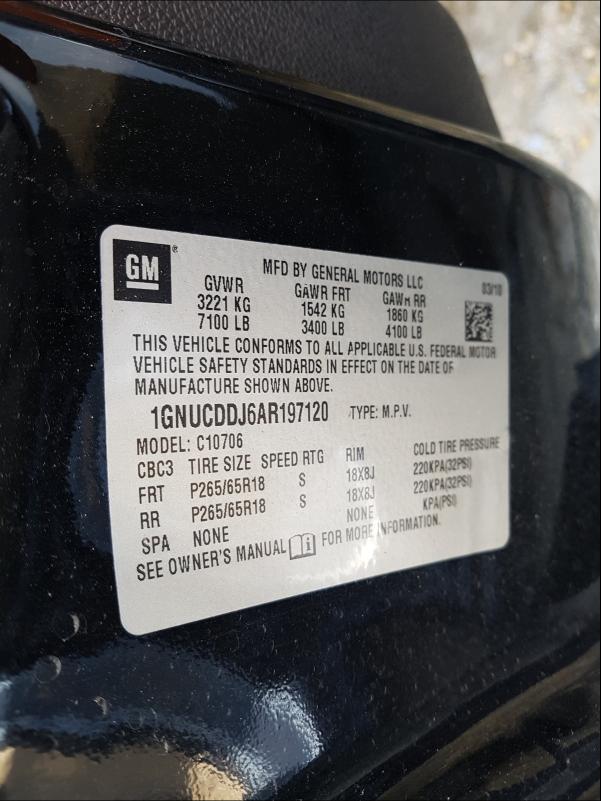 2010 CHEVROLET TAHOE HYBR 1GNUCDDJ6AR197120