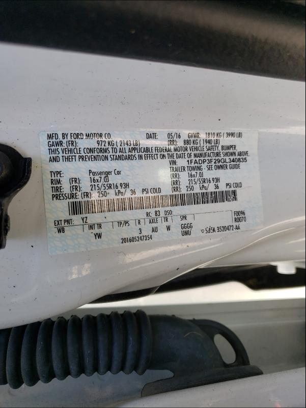 1FADP3F29GL340835 FORD FOCUS 2016