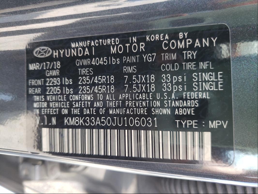 2018 HYUNDAI KONA LIMIT KM8K33A50JU106031