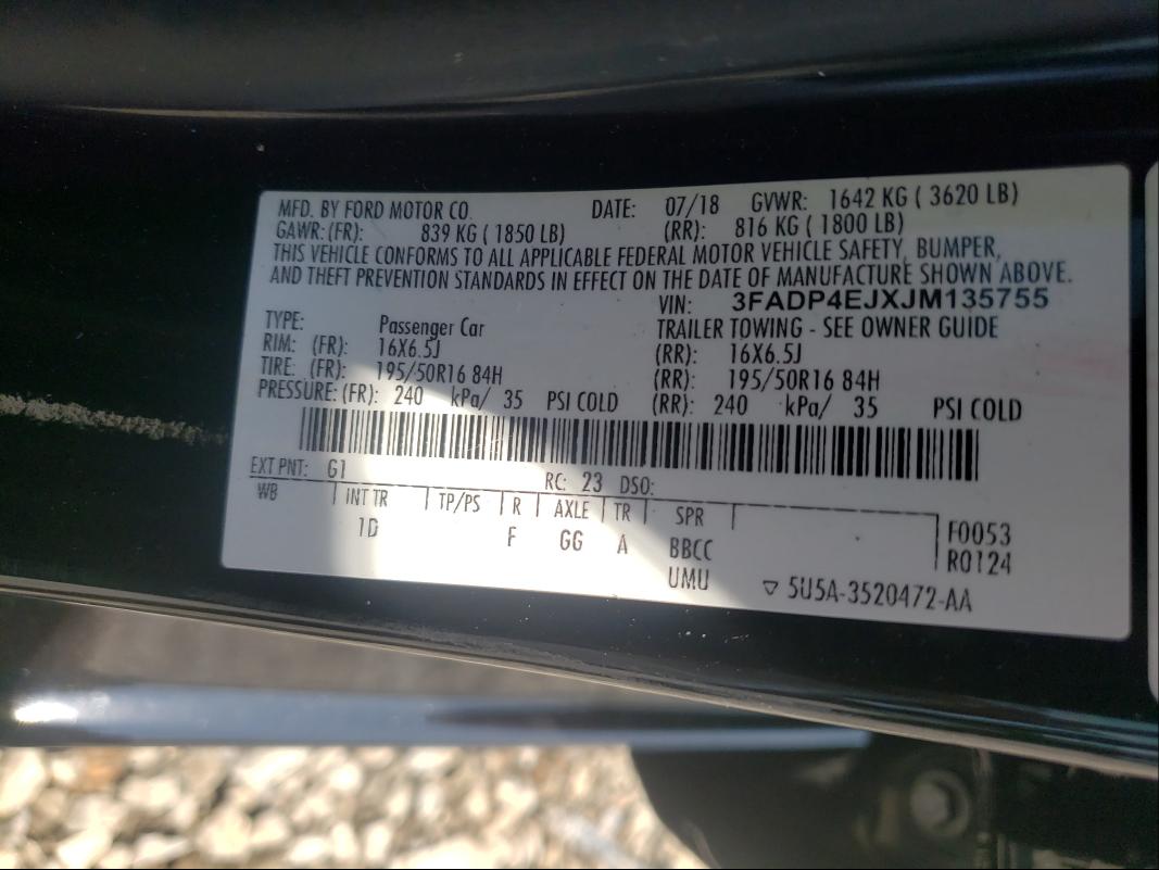 3FADP4EJXJM135755 Ford FIESTA SE