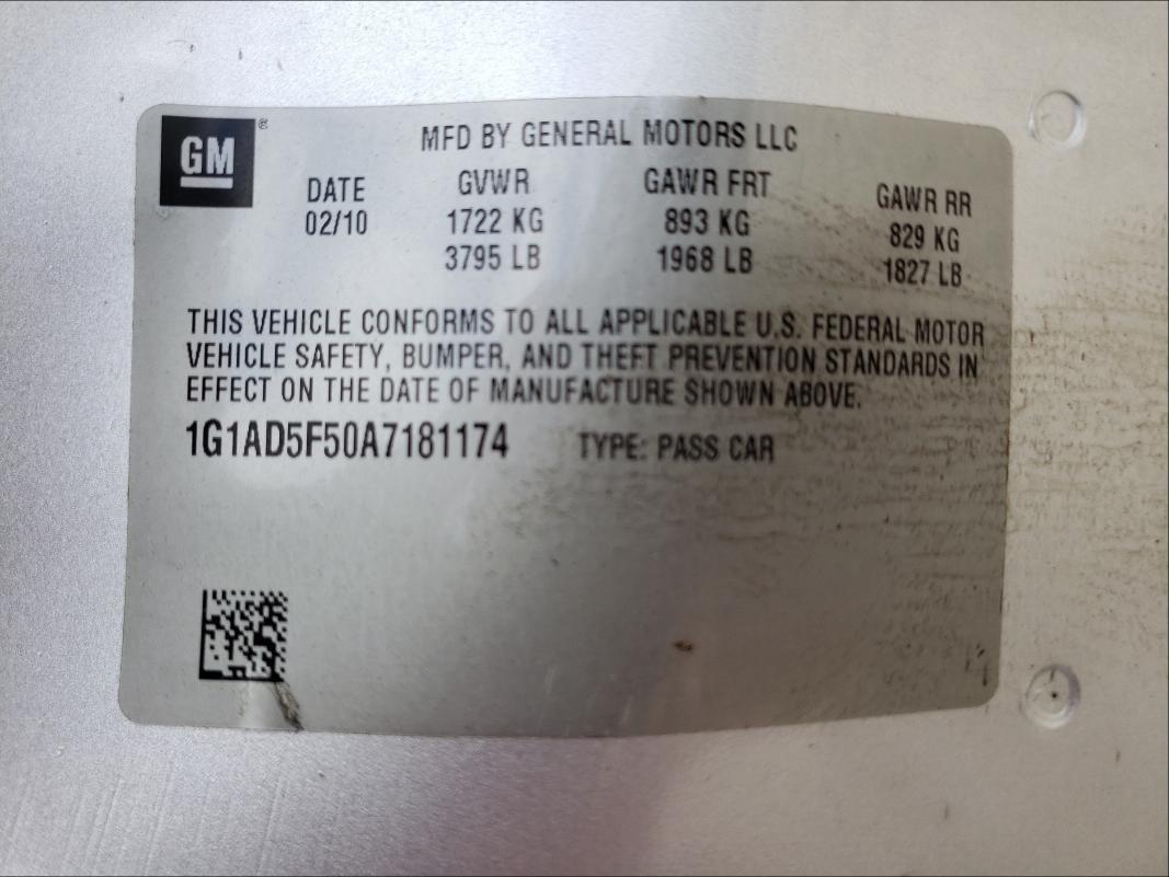 2010 CHEVROLET COBALT 1LT 1G1AD5F50A7181174