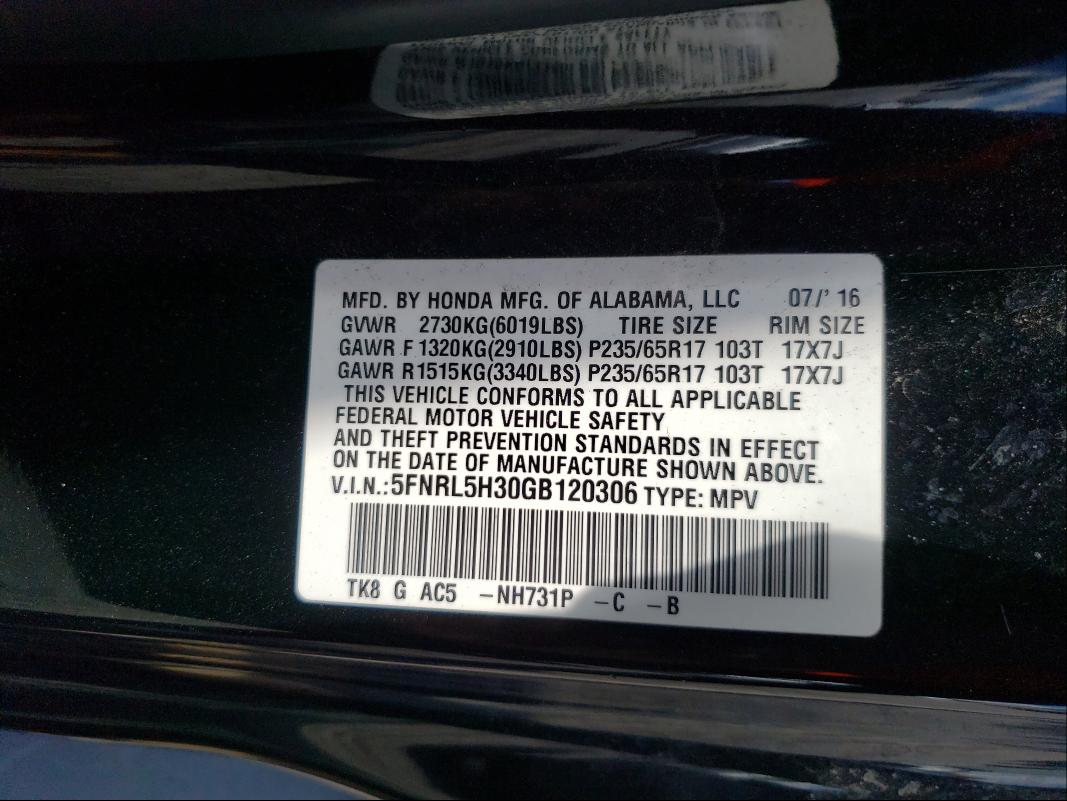 2016 HONDA ODYSSEY SE 5FNRL5H30GB120306