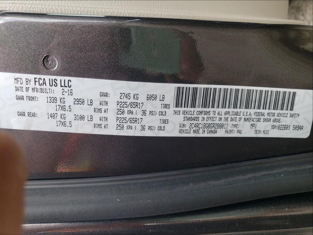 2016 CHRYSLER TWN & CTRY 2C4RC1BG8GR288011