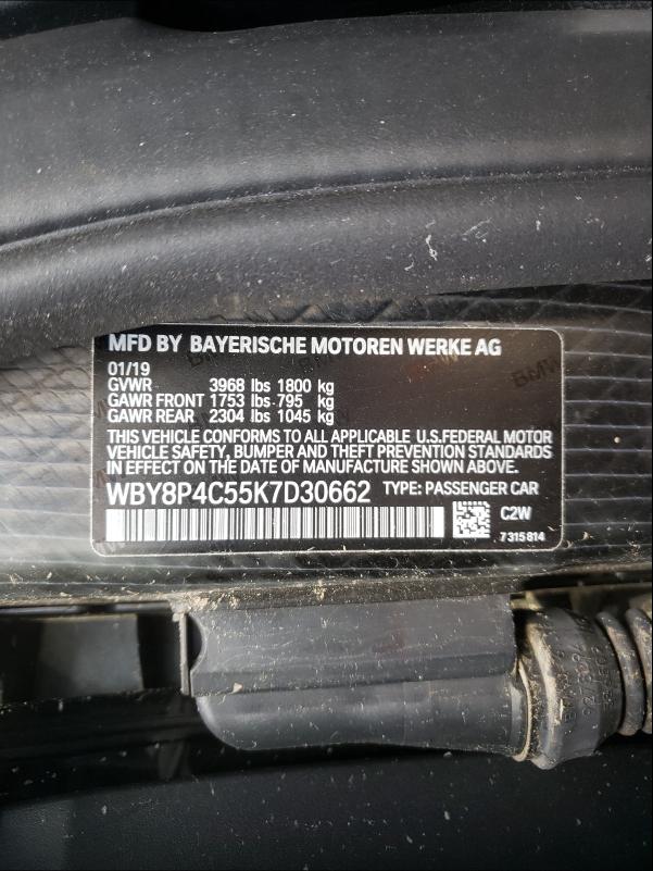 2019 BMW I3 REX WBY8P4C55K7D30662