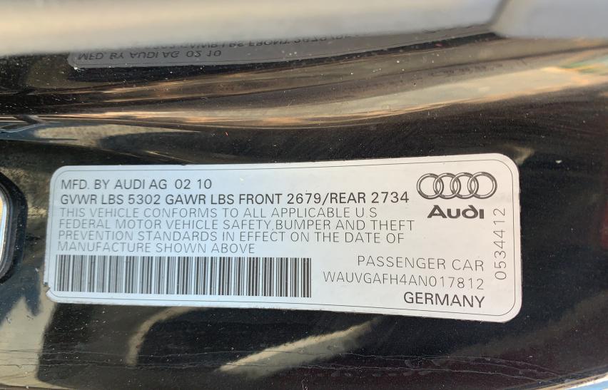 2010 AUDI S5 PRESTIG WAUVGAFH4AN017812