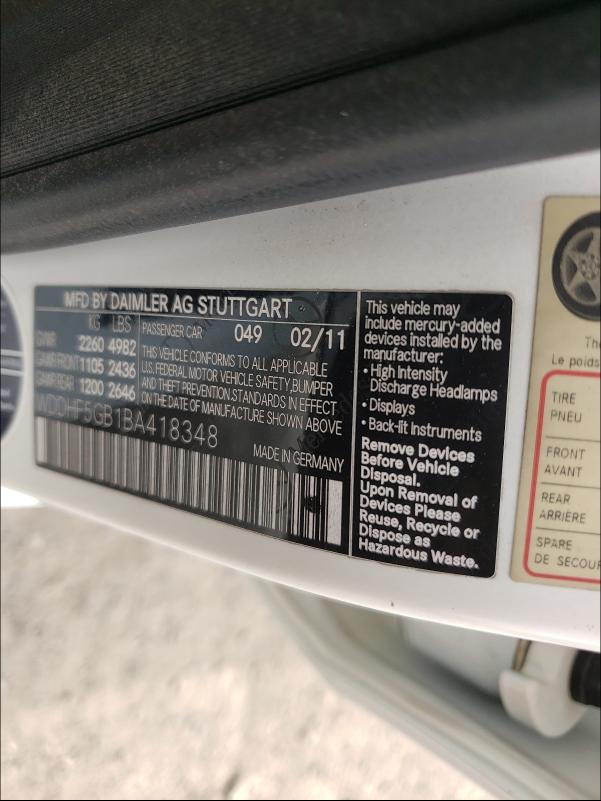2011 MERCEDES-BENZ E350 WDDHF5GB1BA418348