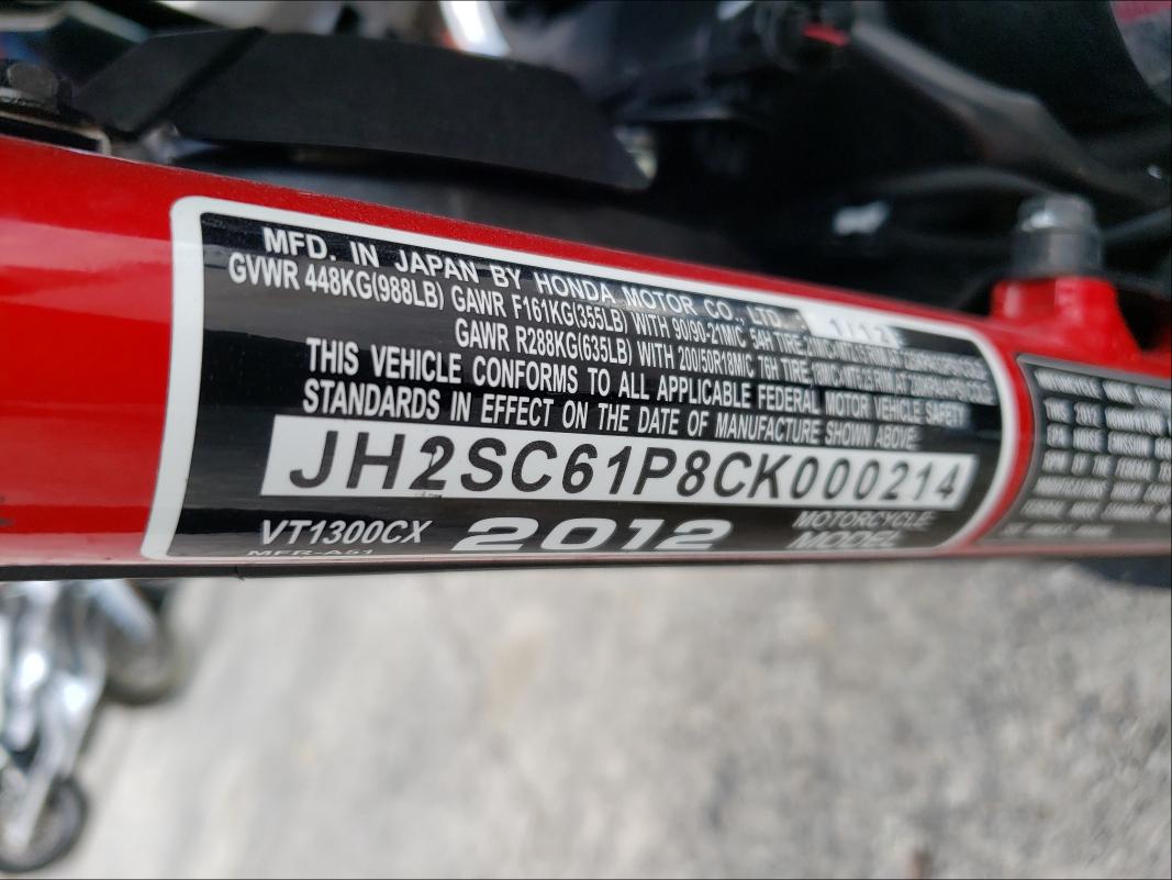 2012 HONDA VT1300 CX JH2SC61P8CK000214