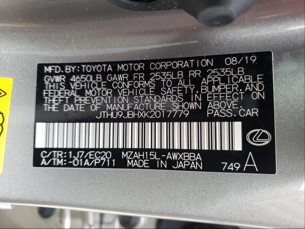 2019 LEXUS UX 250H JTHU9JBHXK2017779