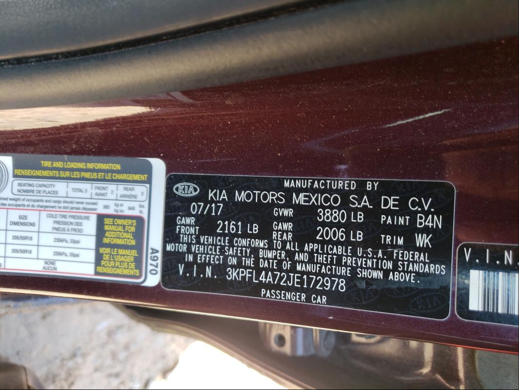 3KPFL4A72JE172978 Kia Forte Lx 2018. Фото: 9