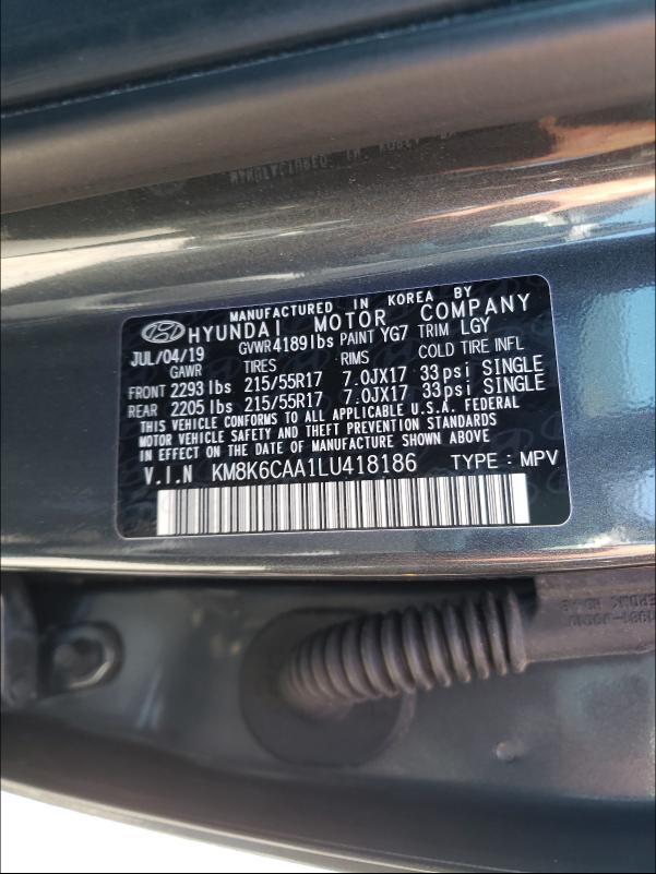 2020 HYUNDAI KONA SEL P KM8K6CAA1LU418186
