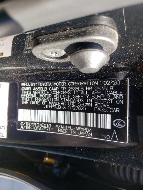 2020 LEXUS UX 250H JTHP9JBHXL2027825