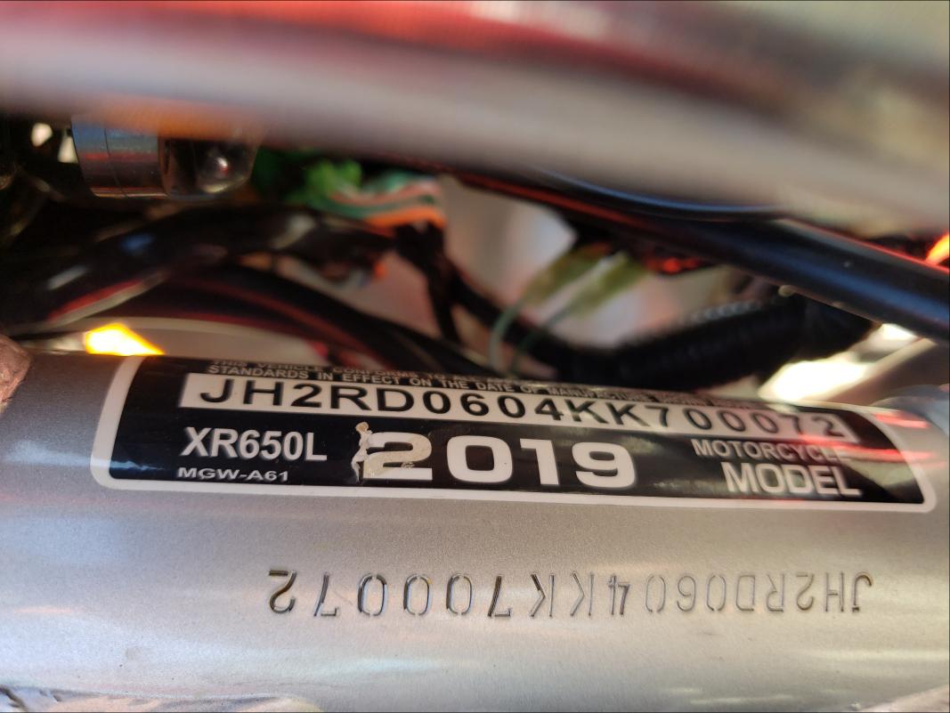 2019 HONDA XR650 L JH2RD0604KK700072