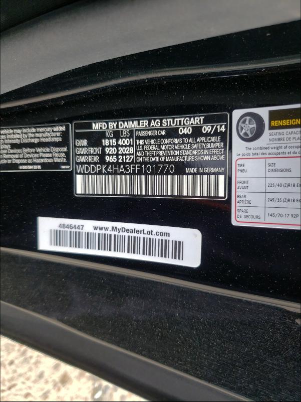 2015 MERCEDES-BENZ SLK 250 WDDPK4HA3FF101770