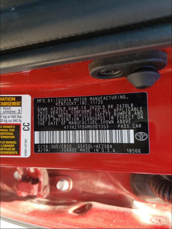2021 TOYOTA AVALON TOU 4T1HZ1FB4MU061353