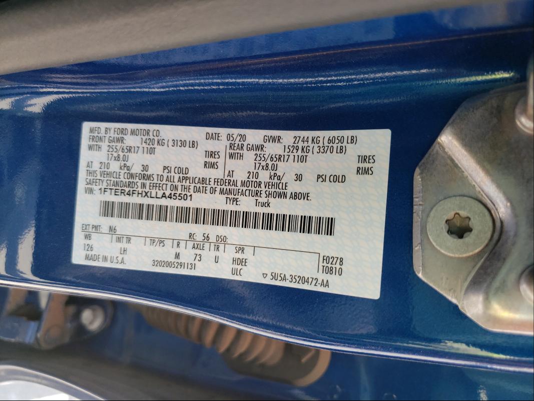 2020 FORD RANGER XL 1FTER4FHXLLA45501