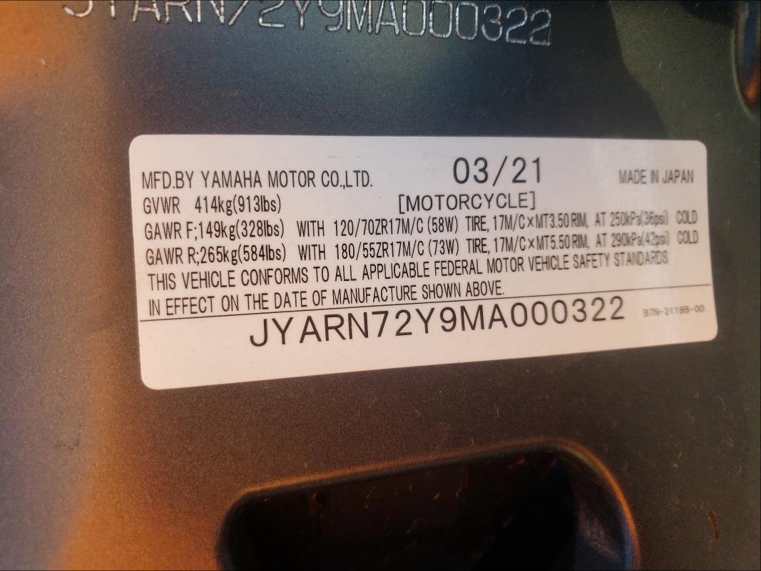 2021 YAMAHA MT09 JYARN72Y9MA000322