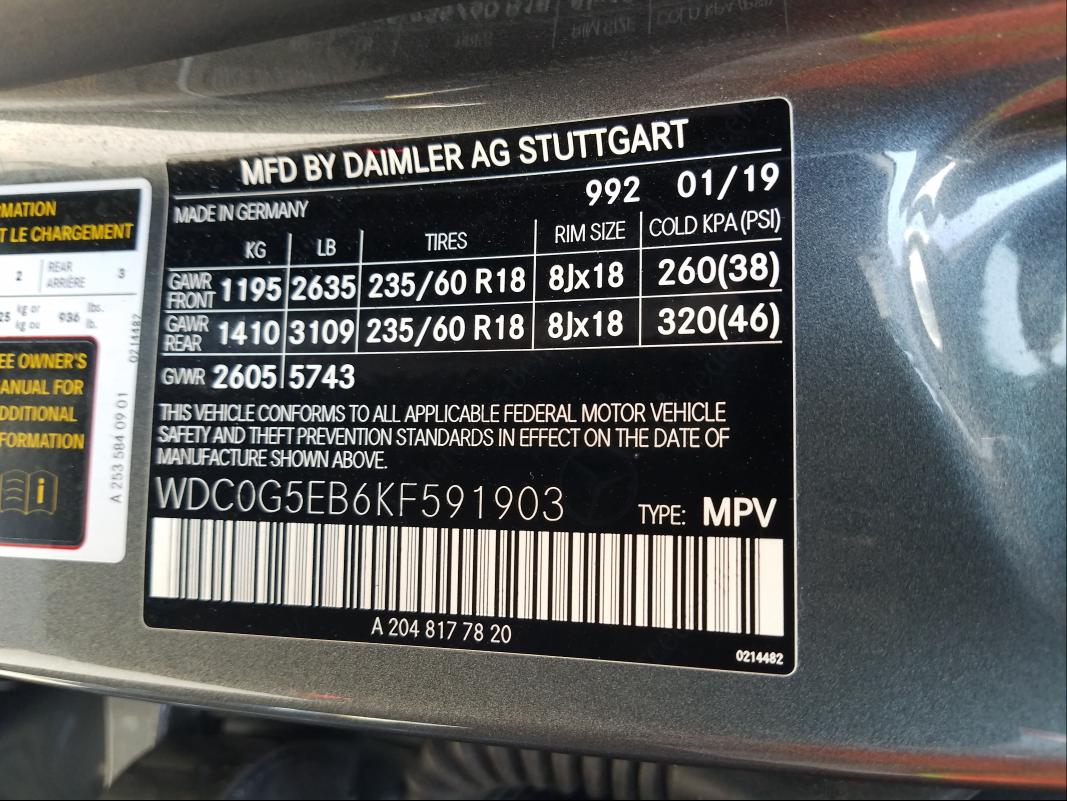 2019 MERCEDES-BENZ GLC 350E WDC0G5EB6KF591903
