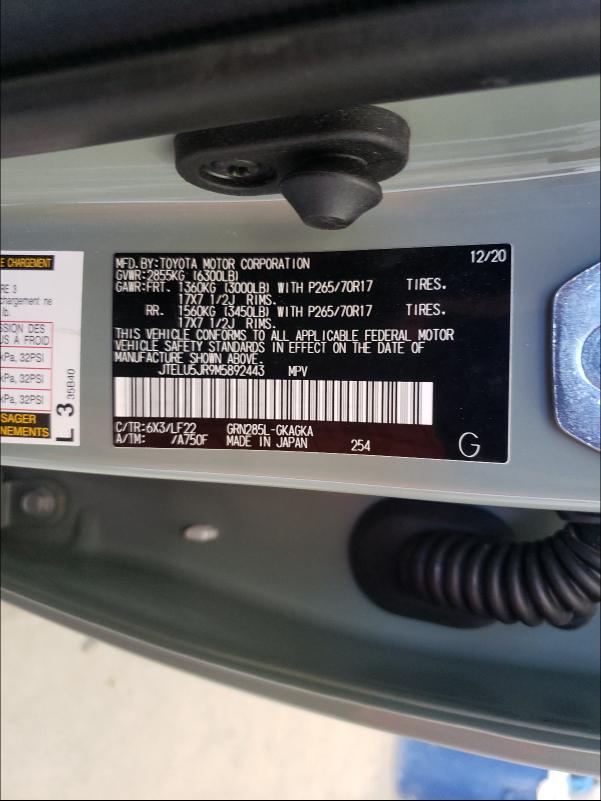 2021 TOYOTA 4RUNNER VE JTELU5JR9M5892443