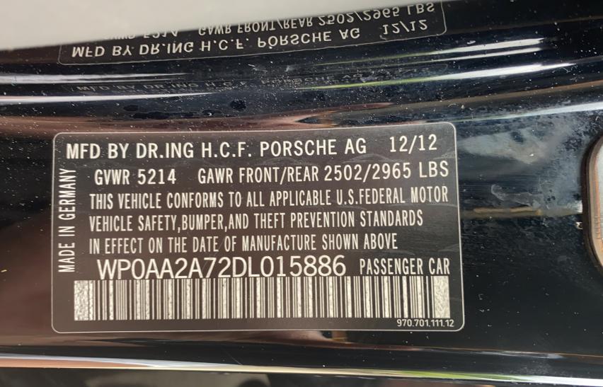 2013 PORSCHE PANAMERA 2 WP0AA2A72DL015886