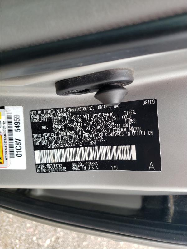 2010 TOYOTA SIENNA CE 5TDKK4CC1AS307112
