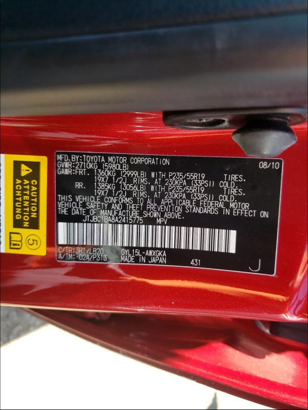 2010 LEXUS RX 450 JTJBC1BA8A2415775