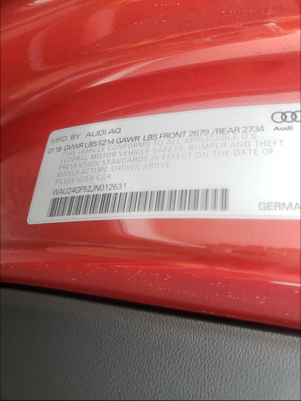 2018 AUDI S5 PRESTIG WAU24GF52JN012631