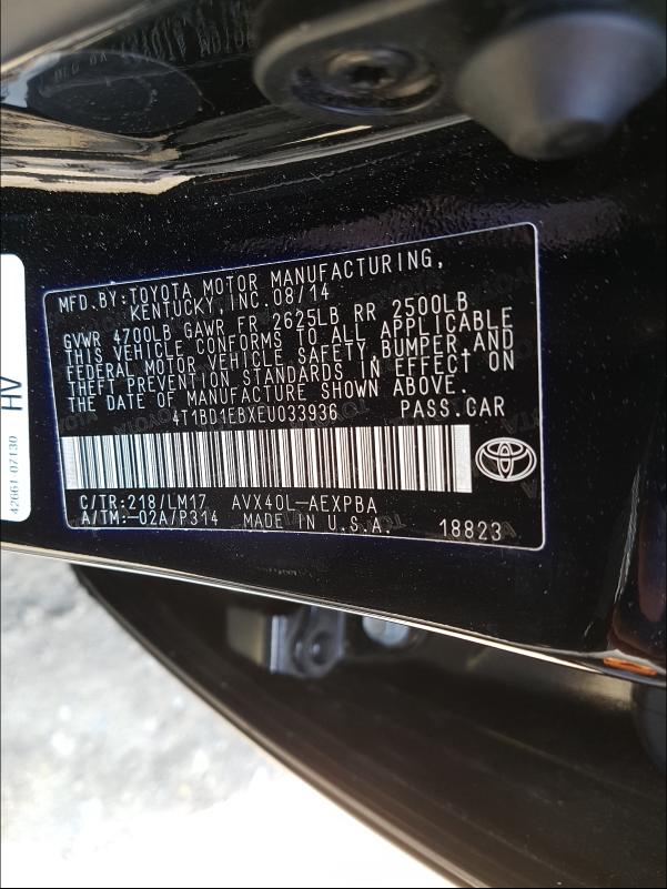 2014 TOYOTA AVALON HYB 4T1BD1EBXEU033936