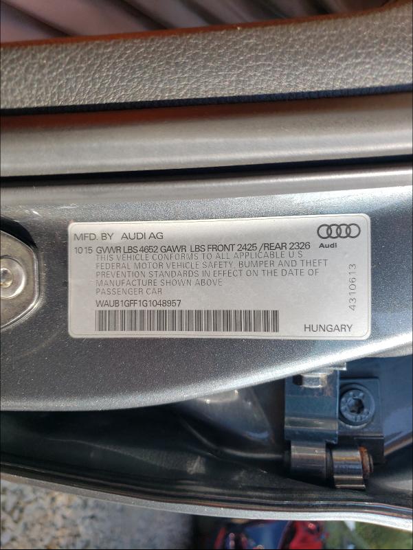 2016 AUDI S3 PREMIUM WAUB1GFF1G1048957