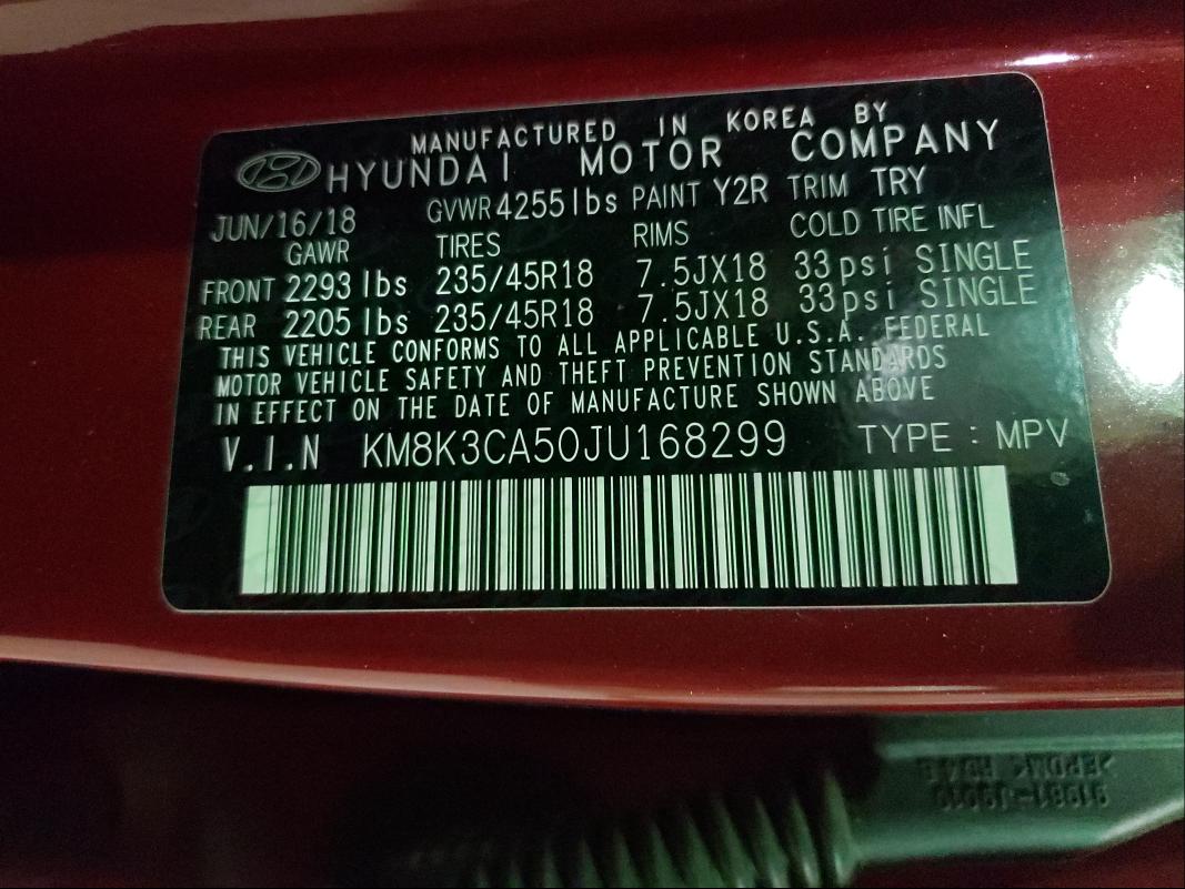 2018 HYUNDAI KONA LIMIT KM8K3CA50JU168299