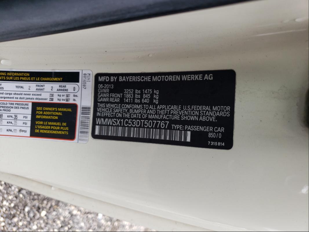 2013 MINI COOPER COU WMWSX1C53DT507767