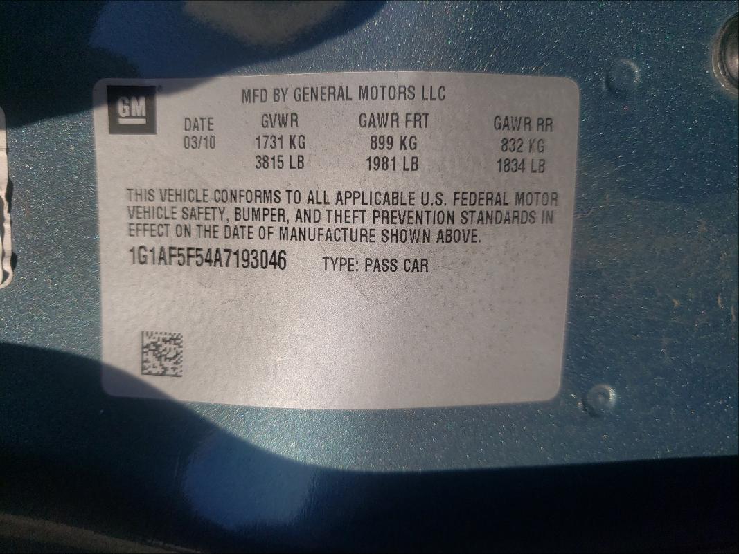 2010 CHEVROLET COBALT 2LT 1G1AF5F54A7193046