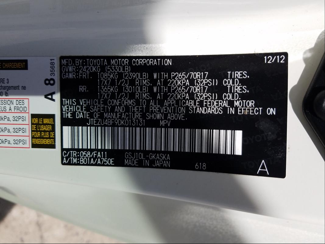 2013 TOYOTA FJ CRUISER JTEZU4BF9DK013131