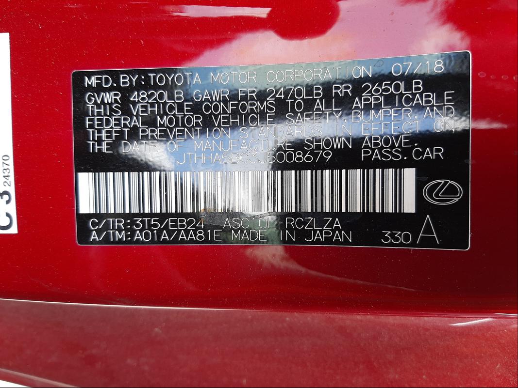 2018 LEXUS RC 300 JTHHA5BC3J5008679