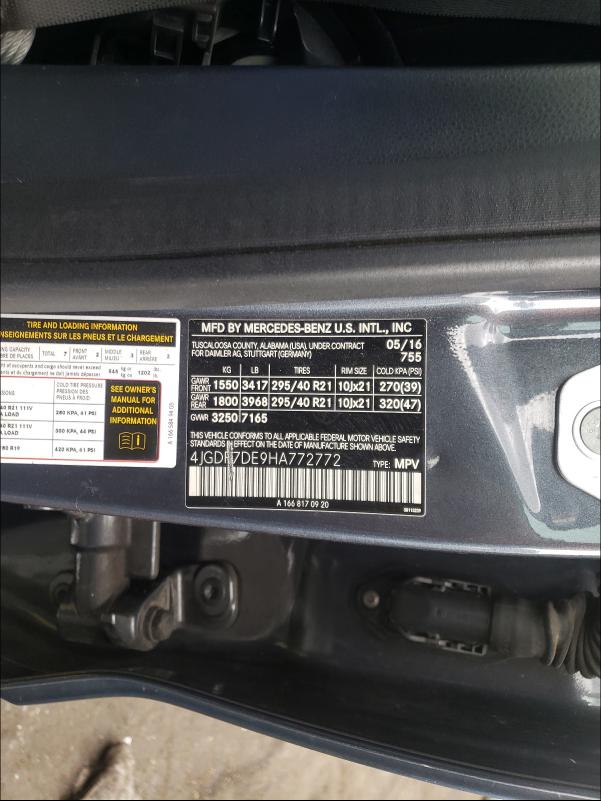 2017 MERCEDES-BENZ GLS 550 4M 4JGDF7DE9HA772772
