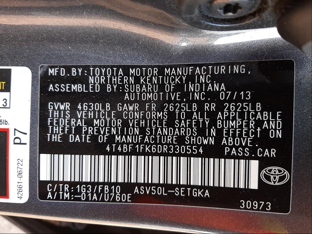 2013 TOYOTA CAMRY L 4T4BF1FK6DR330554