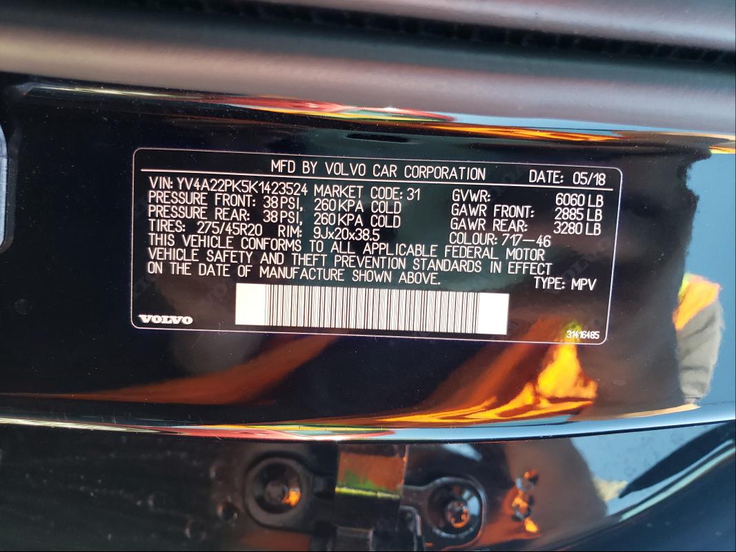 2019 VOLVO XC90 T6 MO YV4A22PK5K1423524