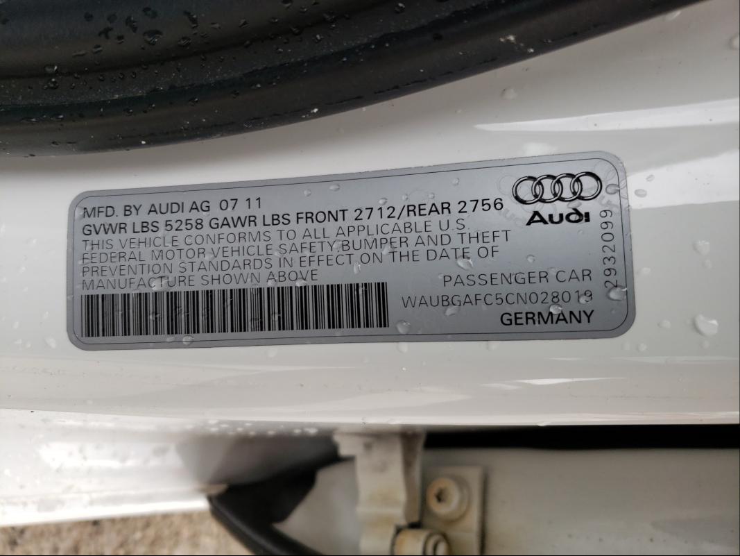 2012 AUDI A6 WAUBGAFC5CN028019