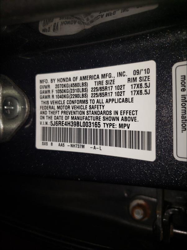 2011 HONDA CR-V 5J6RE4H39BL003165