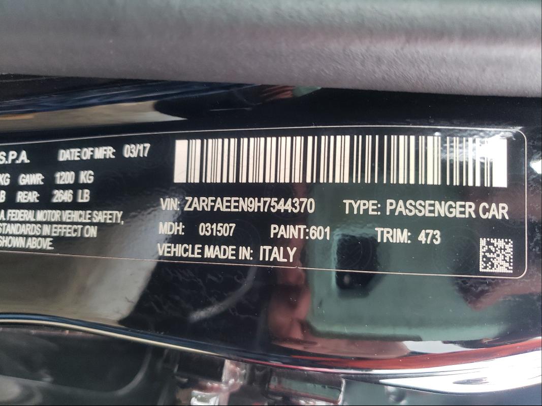 2017 ALFA ROMEO GIULIA TI ZARFAEEN9H7544370